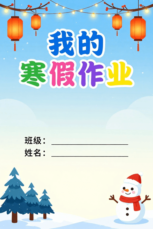 冬季主题素材：清新冬日主题寒假作业封面设计
