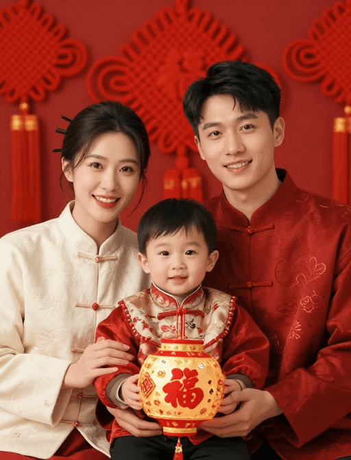 家庭聚会素材：温馨中式全家福：春节团圆的幸福时刻