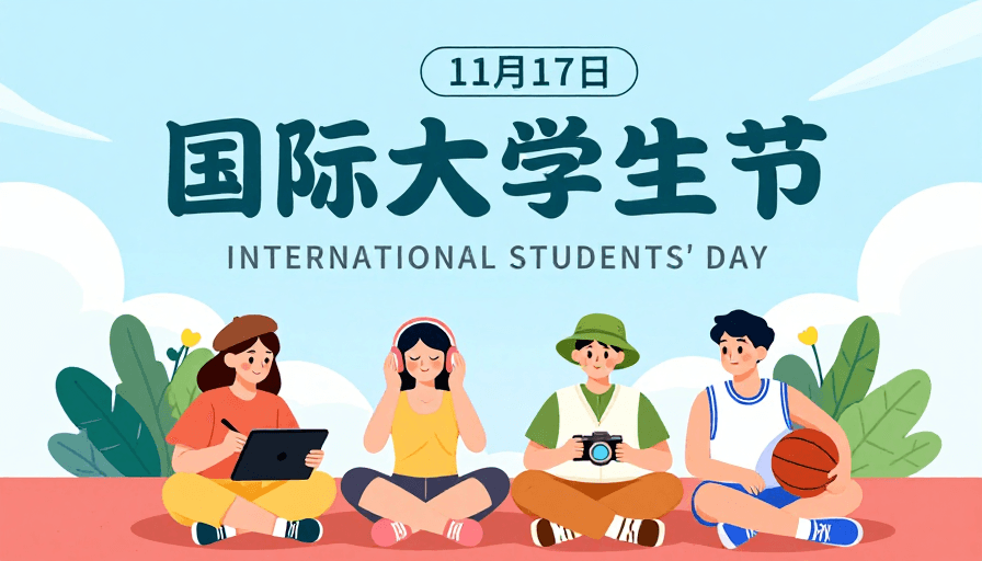 国际大学生节素材：国际大学生节扁平插画海报 青春活力主题设计
