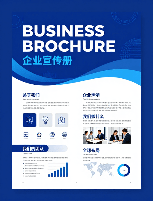 中英双语排版素材：深蓝色商务宣传册：专业现代企业形象展示