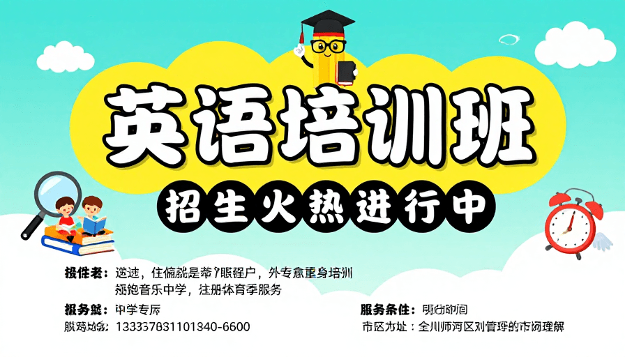 童趣设计素材：童趣英语培训招生海报，活力开启学习之旅
