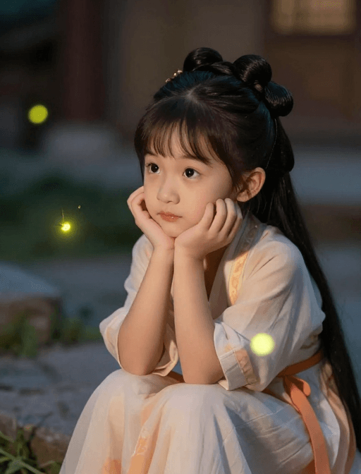 中式庭院素材：古风少女抓萤火虫：中式庭院的温暖童话时光
