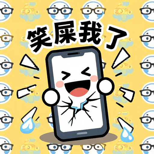 表情包素材素材：波普风笑裂手机：像素小人狂笑到屏幕碎裂