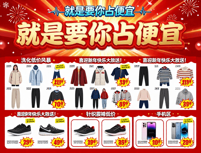 红色金调素材：新春大促！超值年货狂欢节