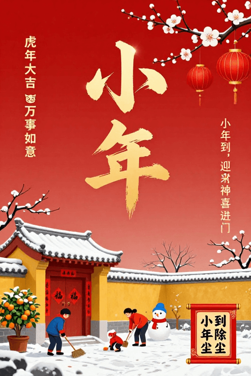 传统插画素材：金书小年 传统中国风新年海报