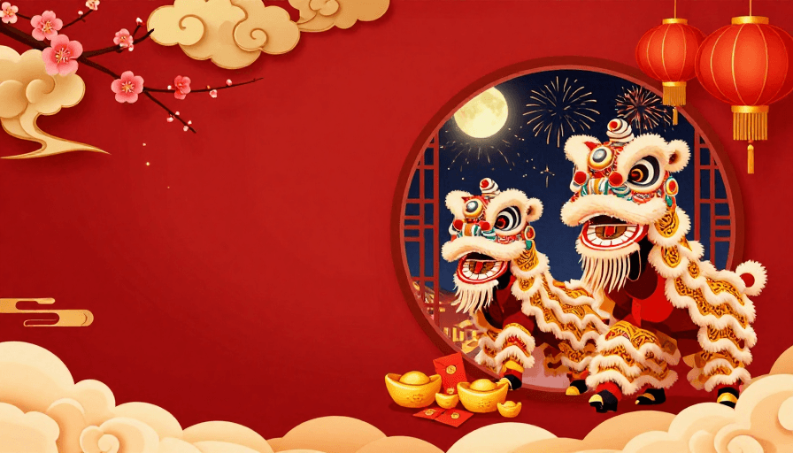 喜庆背景素材：红金配色中国风新年喜庆插画