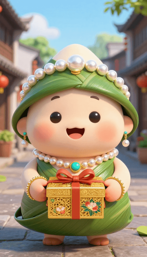 卡通人物素材：皮克斯风拟人粽子宝宝送祝福