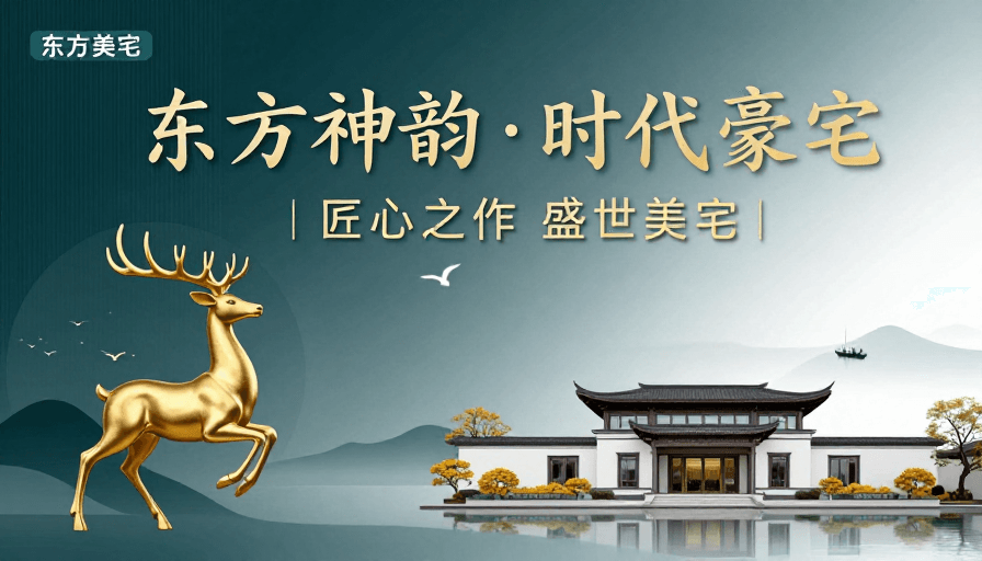新中式风格素材：东方神韵·时代豪宅：新中式高端住宅艺术海报