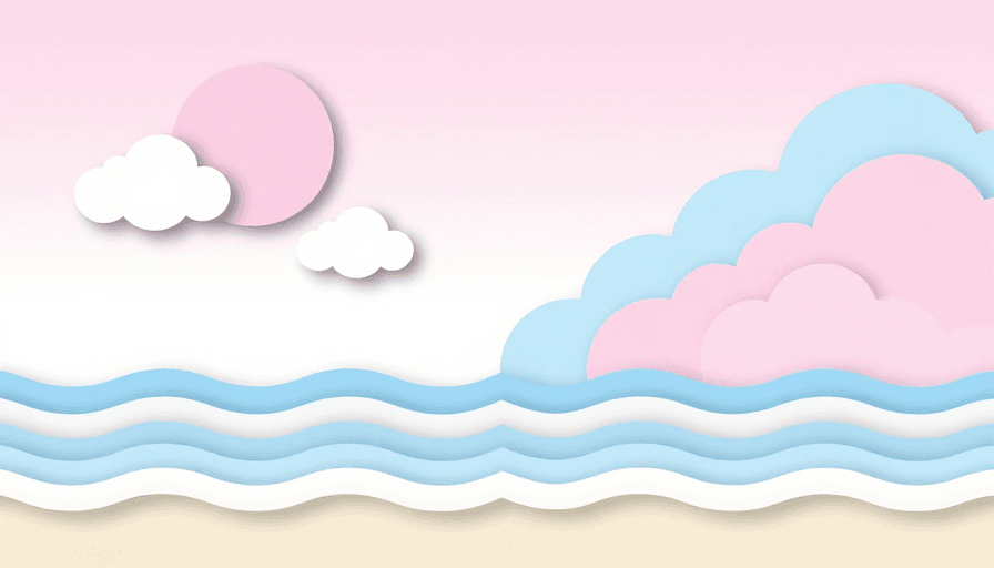 海景背景素材：柔和纸艺风日出海景背景图