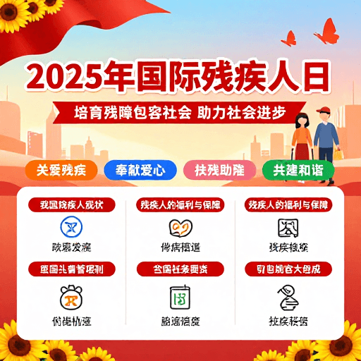 信息图表素材：2025国际残疾人日公益海报：共融同行 助力社会进步