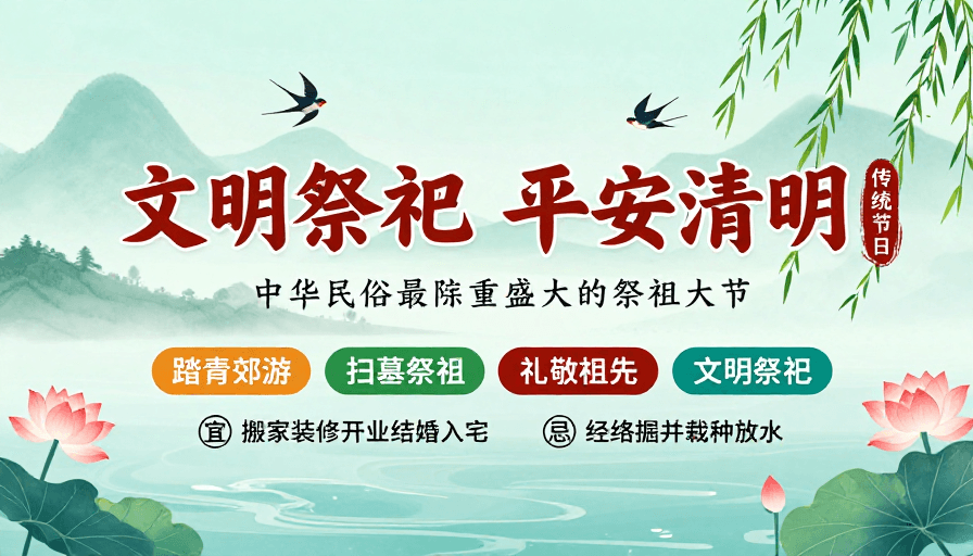 中国传统节日素材：文明祭祀平安清明——水墨风传统节日宣传海报