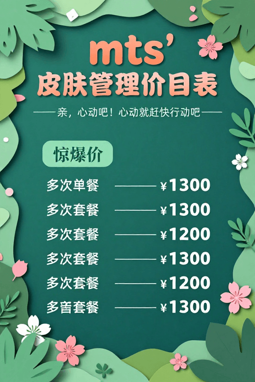 清新自然风格素材：春季绿色纸艺价目表：清新护肤方案