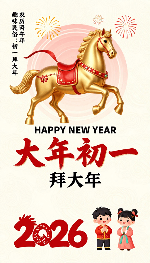 生肖马素材：2026马年春节海报：丙午年拜年贺岁设计