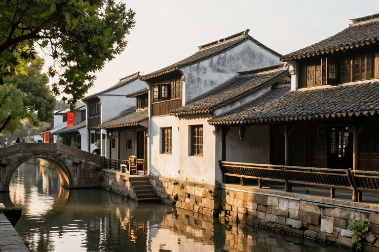 桂花主题素材：江南古韵：暖光下的水乡风月