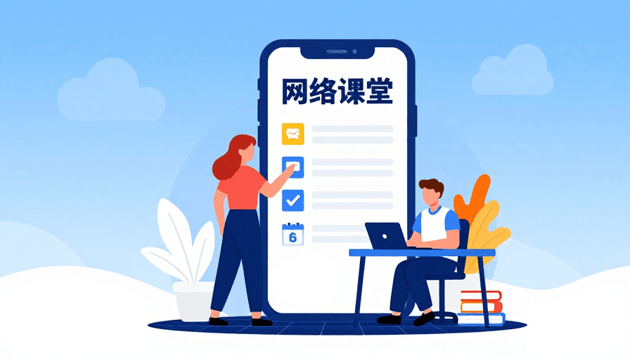 UI界面素材：扁平插画风网络课堂互动场景