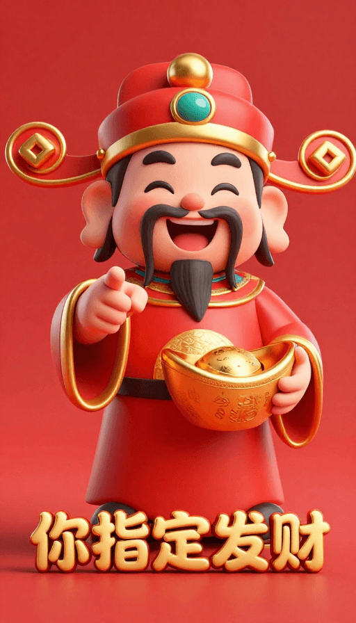 Q版素材：Q版财神霸气指财，喜庆国风3D渲染