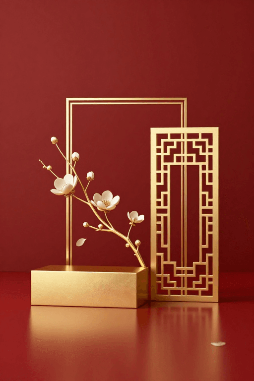 金色几何素材：金红交织：东方美学与现代极简的融合
