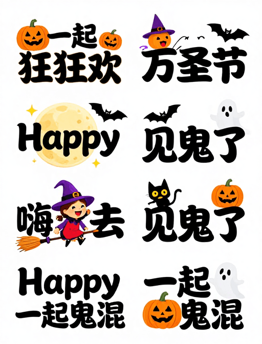 儿童设计素材：可爱万圣节卡通插画狂欢夜