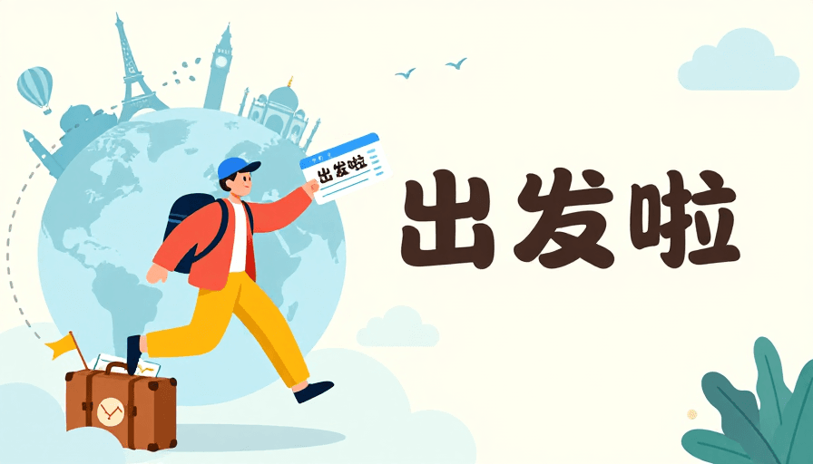 旅行素材：轻盈出发！清新扁平风云端旅行启程