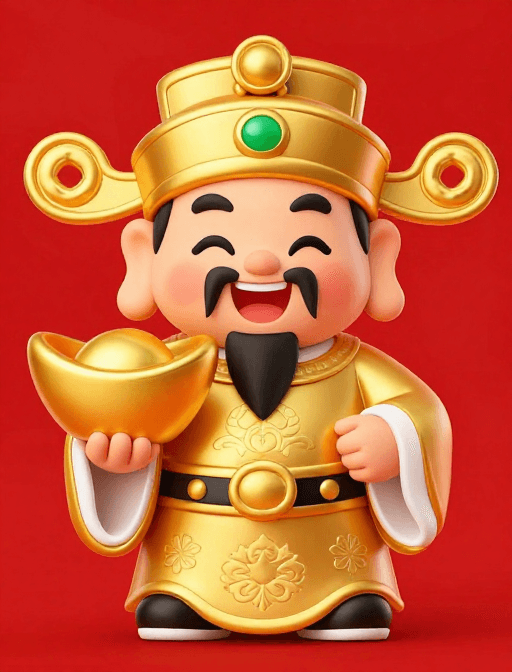 卡通形象素材：可爱财神迎福财宝
