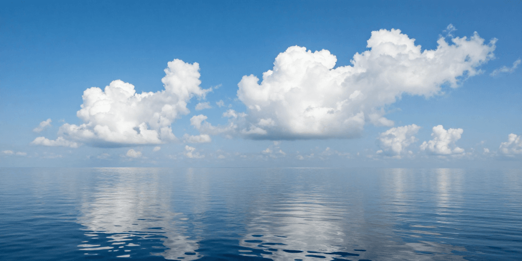 冥想氛围素材：宁静海天一色：纯净蓝白风景画
