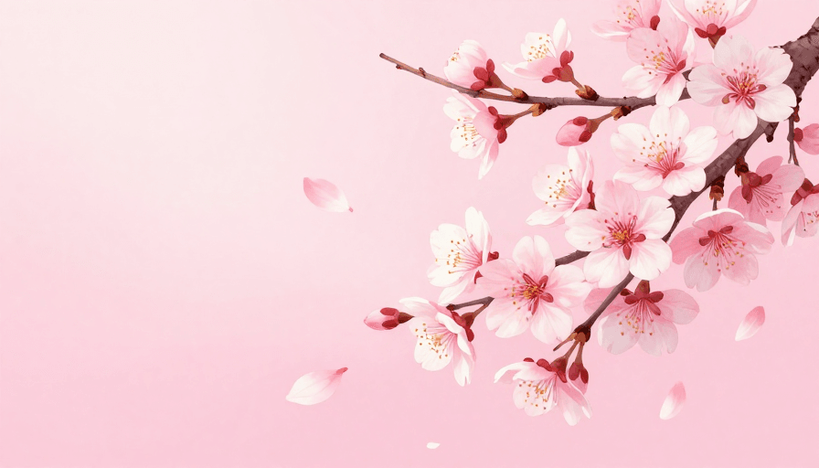 东方意境素材：东韵柔美：淡樱枝叶与飞花背景