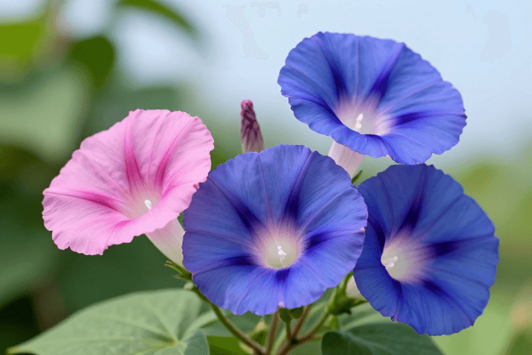 柔光效果素材：粉紫蓝紫牵牛花高清特写摄影柔光