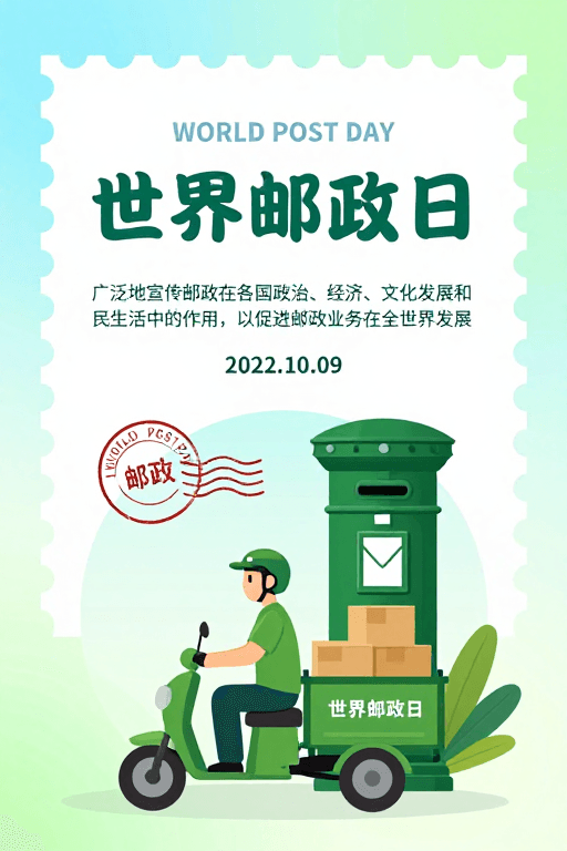公益海报素材：世界邮政日清新插画公益海报