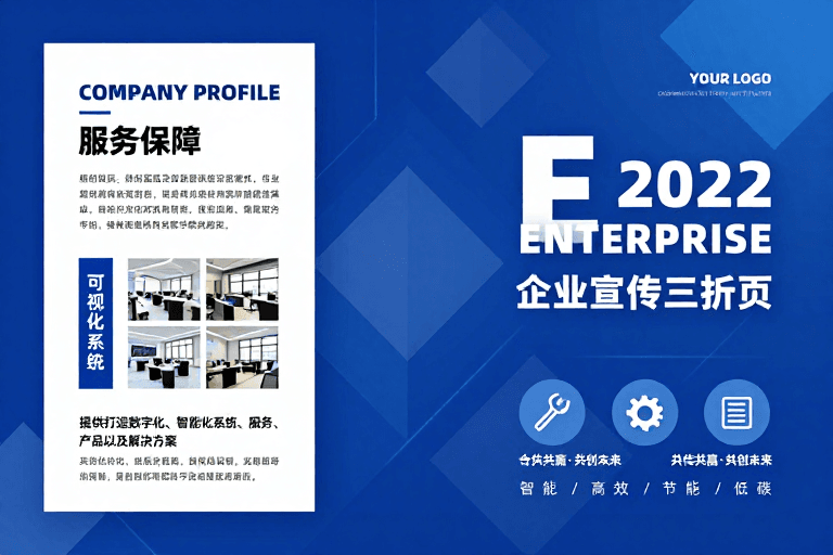 专业形象素材：蓝色科技感企业宣传三折页设计