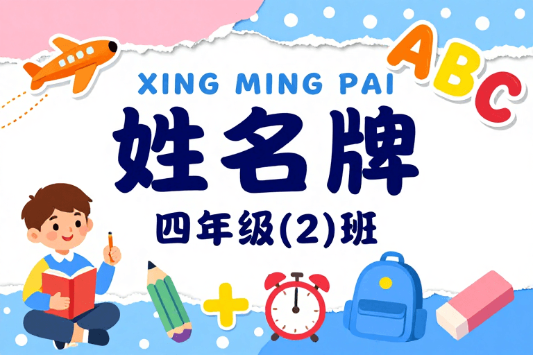 手绘质感素材：童趣撕纸风儿童教育姓名牌海报设计