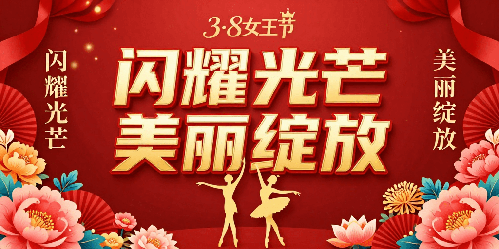 剪纸艺术素材：3·8女王节闪耀绽放：红色喜庆庆典海报设计