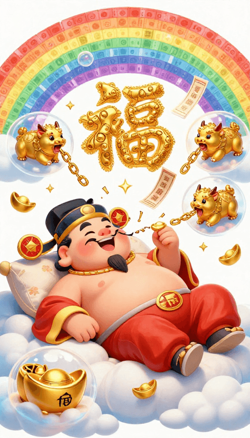 财神文化素材：财神打呼噜招福图：貔貅吞债吐金链