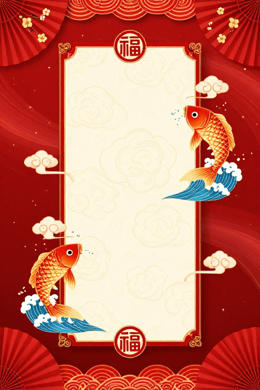 留白空间素材：红金中国风新年吉祥插画背景