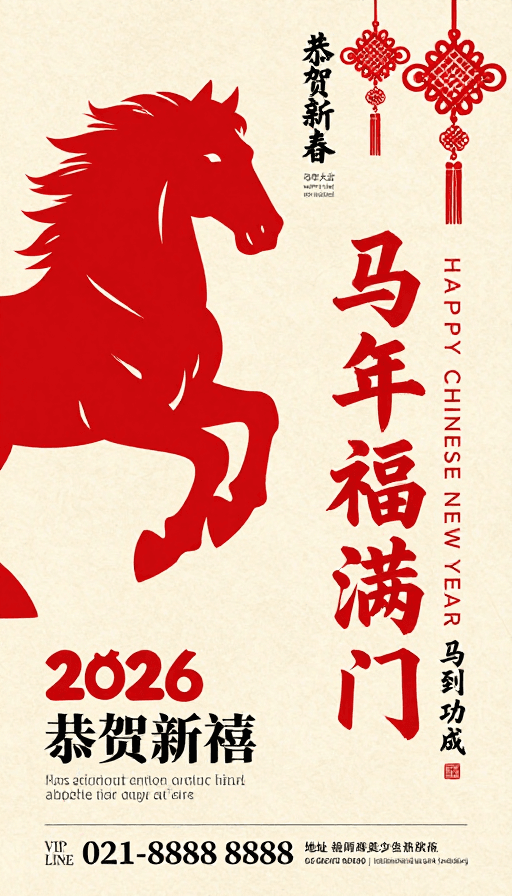 马年春节素材：马年新春贺岁海报：剪纸骏马与书法艺术