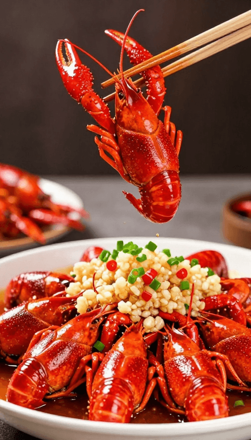 小龙虾素材：红亮小龙虾定格：诱人餐桌美食摄影瞬间