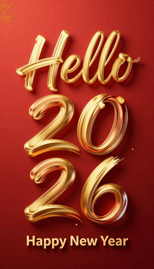 金色渐变素材：2026新年艺术字体海报：金色流体笔触的灵动表达