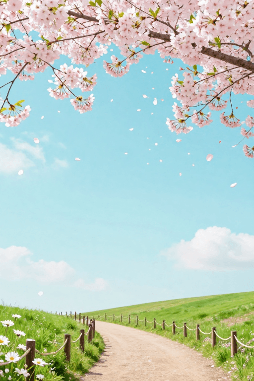 柔焦摄影素材：春日樱花飘落：梦幻田园治愈风景