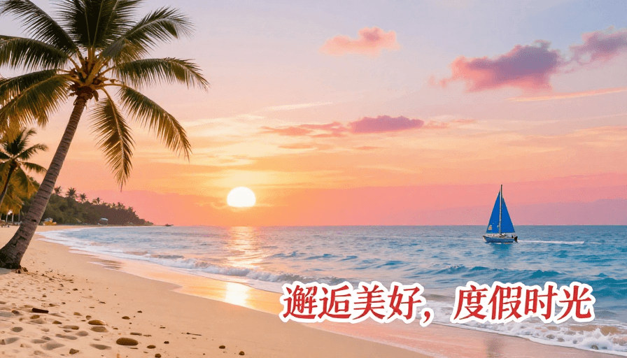 PPT背景素材：浪漫邂逅：梦幻海滩夕阳度假时光