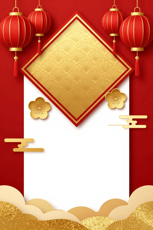 中式节庆素材：金红交织·中式节庆立体剪影