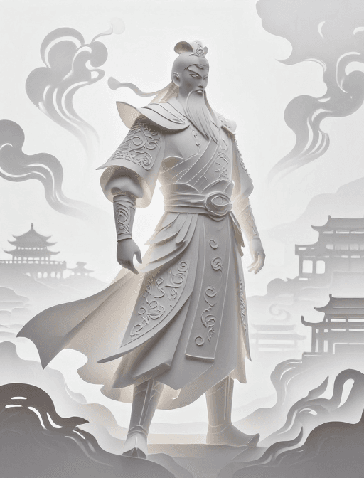 晶莹剔透素材：意识流烟雾构筑的纸雕关羽，晶莹剔透的塞外艺术杰作
