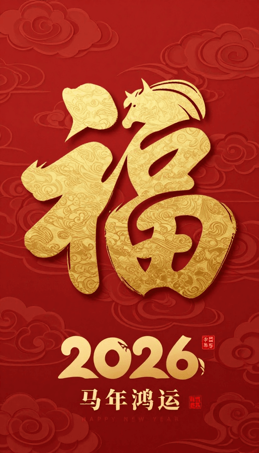 新年祝福素材：金骏瑞马：2026新春艺术海报