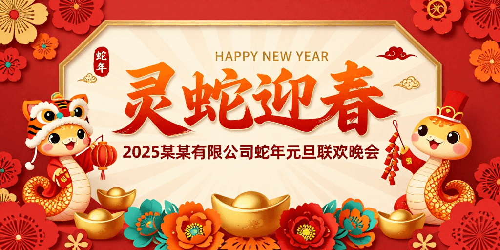 剪纸艺术素材：灵蛇迎春：2025蛇年元旦晚会喜庆中国风海报