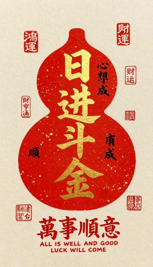 传统设计素材：国潮书法「日进斗金」：传统吉祥纹样与财富祝福的融合