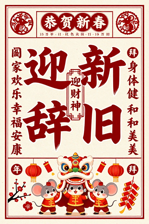 传统民俗素材：迎新辞旧迎财神：红色喜庆新年海报