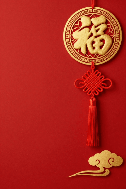 传统装饰素材：立体剪纸福字洒金纸背景