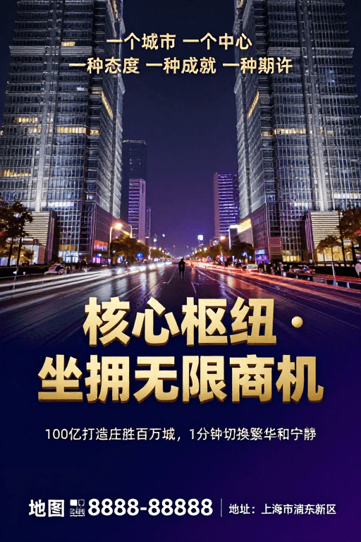 光影构图素材：都市夜景核心枢纽 高端商业宣传海报