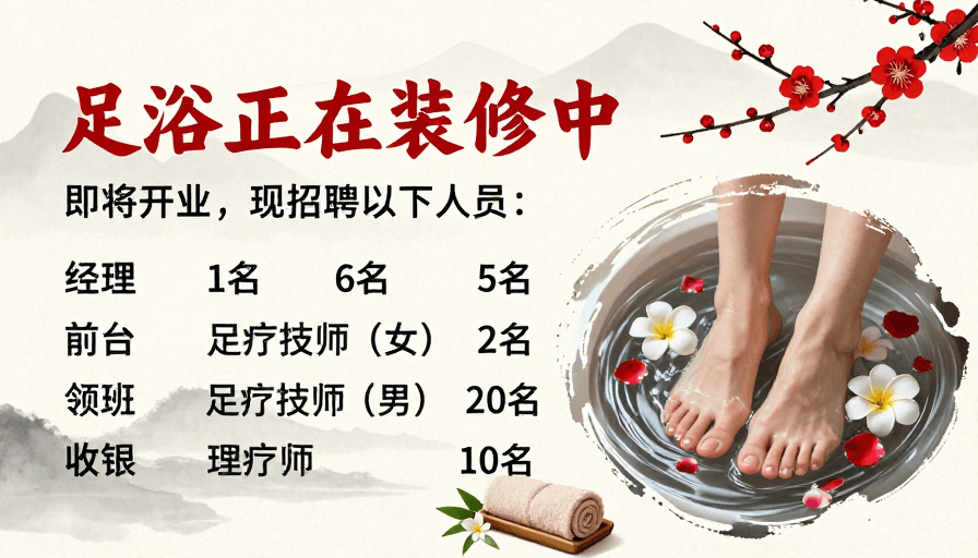 传统美学素材：东方禅意足浴招聘：装修中静候佳音