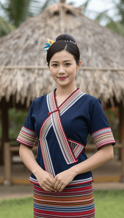 高清画质素材：海南黎族美女与乡村茅草屋 高清风景人像摄影