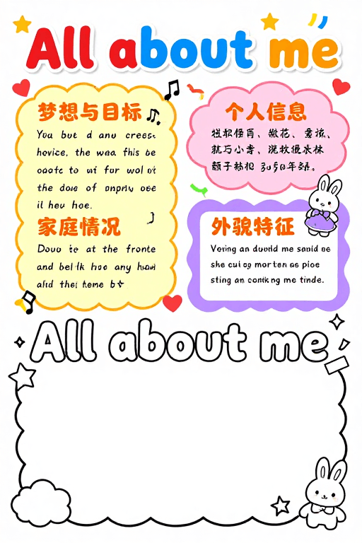 手抄报设计素材：童趣满满：糖果色儿童自我介绍手账海报