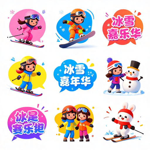 Q版角色素材：多彩冬日运动狂欢·活力冰雪季海报